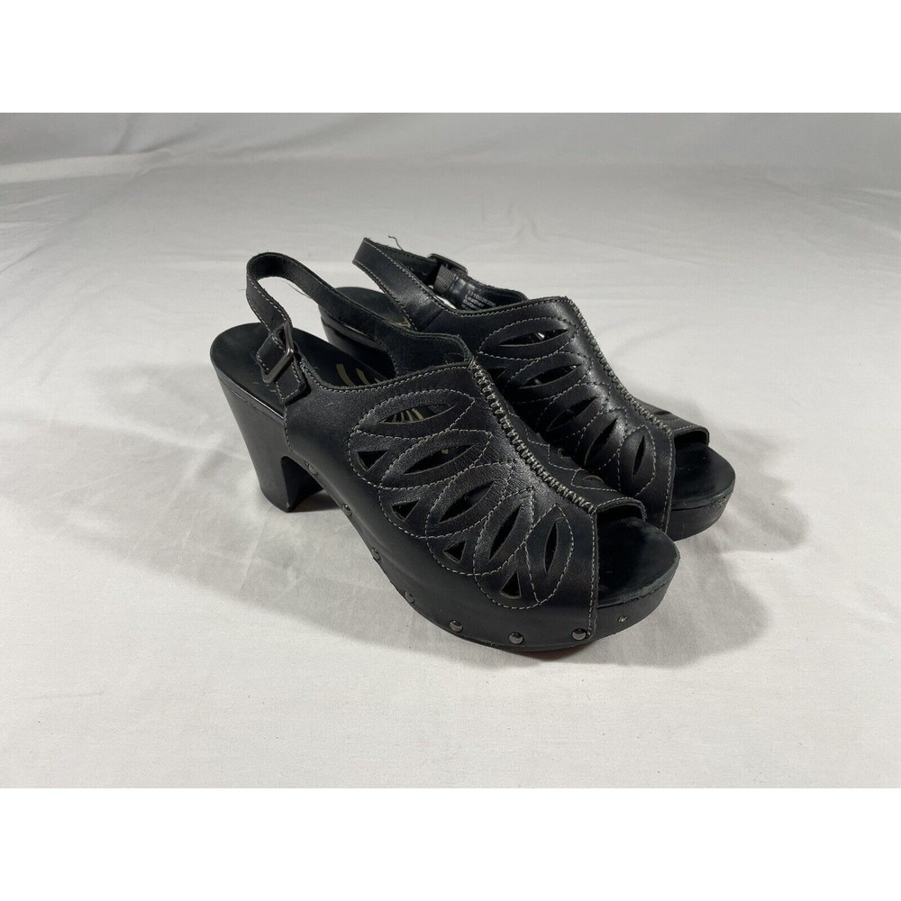 Dansko Rowena Women's Shoes Sandals Wood Heel Slingback Peep Toe Black Sz EU 40